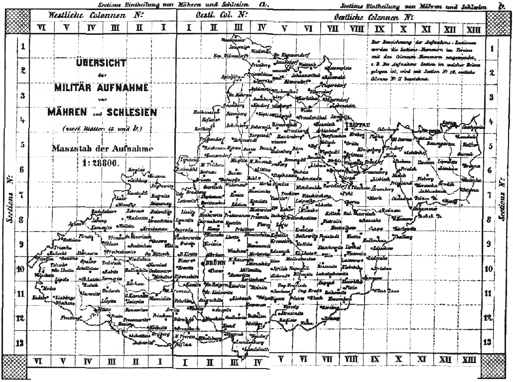 klad listů II. vojenského mapování v měřítku 1 : 28 800 - Morava