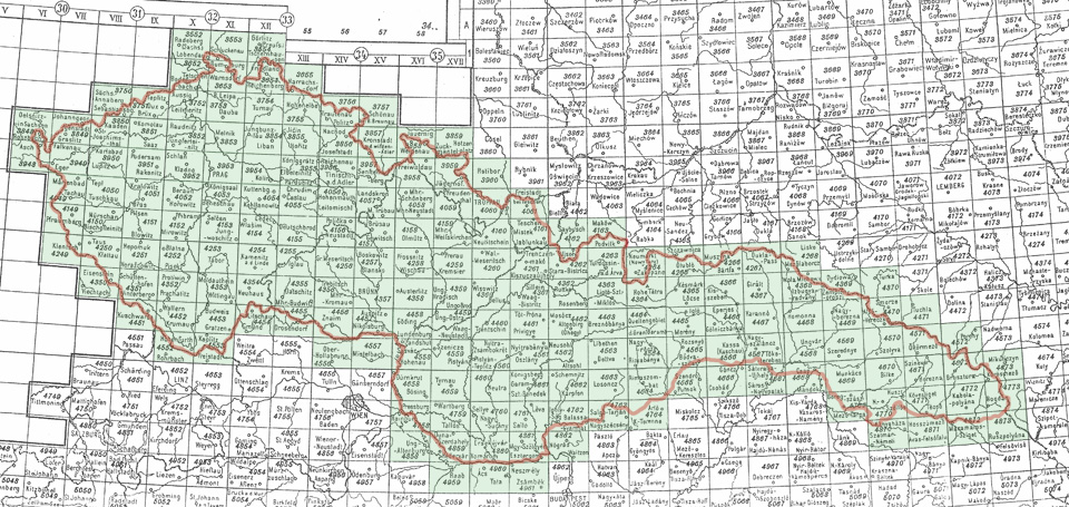 Klad mapových listů speciální mapy 1 : 75 000 ze III. vojenského mapování